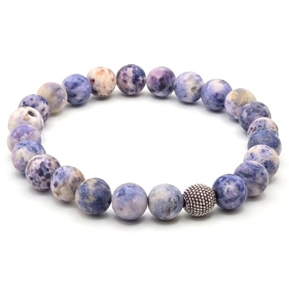 Handmade Matte Natural‎ Sodalite Stretch Bracelet with Silvertone  Accent Bead